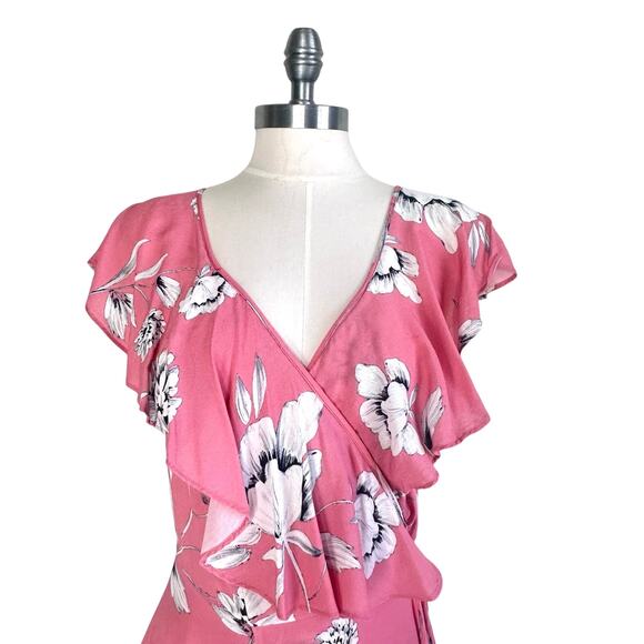 Anthropologie Yumi Kim Darby Wrap Midi Dress Rose Duet Bouquet Pink Floral - Picture 5 of 11